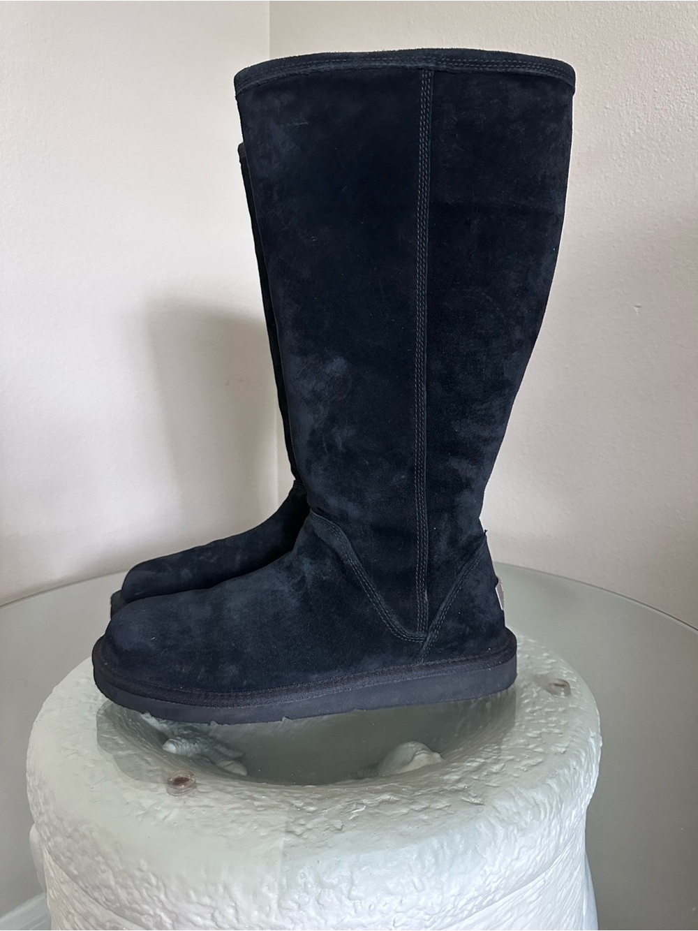 UGG Australia Greenfield Black Suede Tall Sheepskin Boots Zip 10